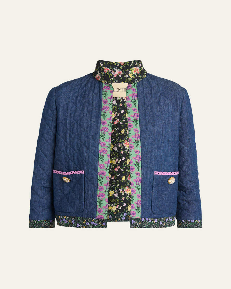 Open-Front Quilted Chambray Jacket